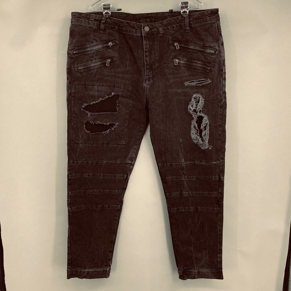 ASOS Biker Jeans Men 44x30 Black Distressed Ripped Moto Stretch Denim Pants
